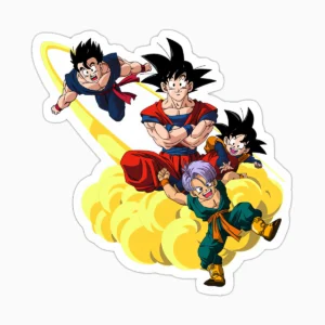 Goku, Gohan, Goten y Trunks volando