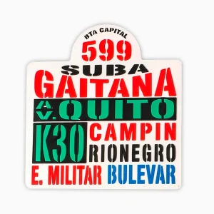 Tabla ruta antigua de Bus - Suba Gaitana 599
