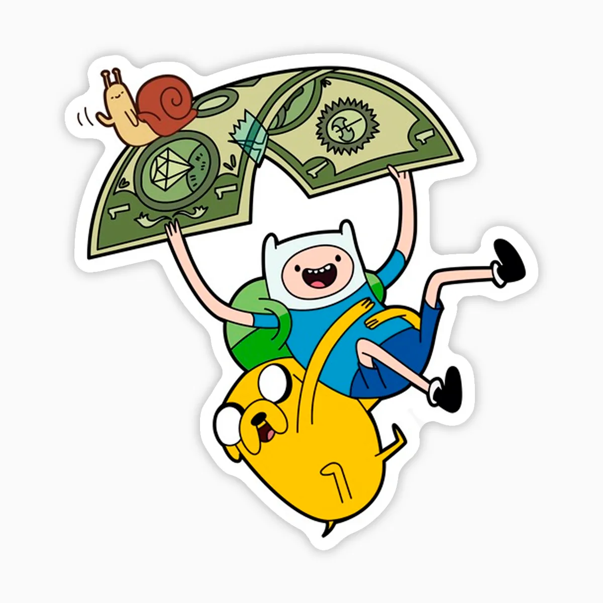 Finn y jake volando en un billete